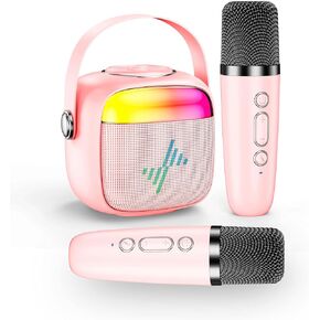 LENRUE Karaoke Machine for Kids with 2 Wireless Microphone, 4 Magic Voices, Karaoke for Girls Boys, Best Birthday Gifts for Kids 4, 5, 6, 7, 8, 9, 10, 11, 12+ (M65 Pink 2 mic) in Kuwait