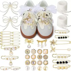 OJKIUH Sneaker Charms, Shoelace Charms For Sneakers, Pearl Rhinestone Brooches And Pins For Women, Shoe Jewelry Charms For Socks Laces Sneakers, Safety Pins Buttons For Sock Clothes Decor Accessories in Saudi Arabia