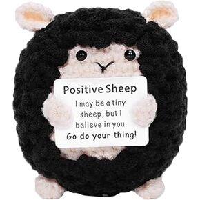 VVEEWUU هدايا إيجابية مضحكة دمية خروف كروشيه صغيرة مع بطاقة رسالة هدايا الدعم العاطفي للأصدقاء (أسود) in Kuwait
