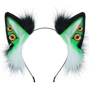 عصابة رأس مصنوعة يدويًا على شكل آذان الذئب الشيطاني للبالغين من آذان الحيوانات المكسوة بالفراء للحفلات التنكرية، والهالوين، وإكسسوارات الحفلات التنكرية in Kuwait