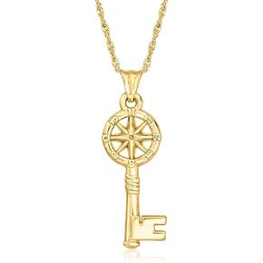 Ross-Simons Italian 18kt Gold Over Sterling Compass Skeleton Key Pendant Necklace. 18 inches in Saudi Arabia