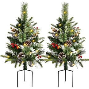 2 Pack Outdoor Christmas Trees for Porch，Lighted Artificial Christmas Urn Fillers, Battery-Powered LED Lights, Tripod Stakes for Holiday Porch Decorations on Porches, Patios,urn filler,and Flower Beds in Saudi Arabia