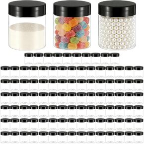 100 Pack 4Oz Plastic Jars Round Clear Cosmetic Container with Black Lids, Wide Mouth Small Jars Leak-Proof for Lotion, Cream, Ointments, Makeup, Eye shadow, Rhinestone, Samples, Pot, Travel Storage in Kuwait
