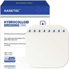 4"x4" Hydrocolloid Bandages 20 Packs, Thin Self-Adhesive Hydrocolloid Wound Dressing, Waterproof Patch for Bedsores, Ulcers & Surgical Incisions in Kuwait