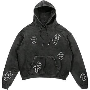 Verdusa Men's Washed Graphic Hoodies Cross Print Lightweight Pullover Sweatshirt Hip Hop Streetwear in Saudi Arabia
