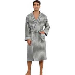 رداء Vulcanodon الرجالي خفيف الوزن مخطط كيمونو، ملابس نوم ناعمة بأكمام طويلة بطول الركبة in Kuwait