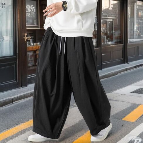 GURUNVANI Mens Wide Leg Harem Pants Japanese Loose Fit Pants Casual Elastic Waist Trouser in Saudi Arabia
