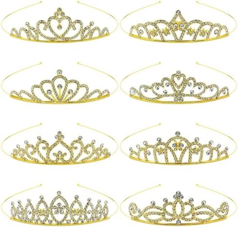 8 Pieces Gold Metal Sparkly Rhinestone Princess Tiara Crown Headbands Wedding Birthday Party Prom Headpieces for Women Brides in Saudi Arabia