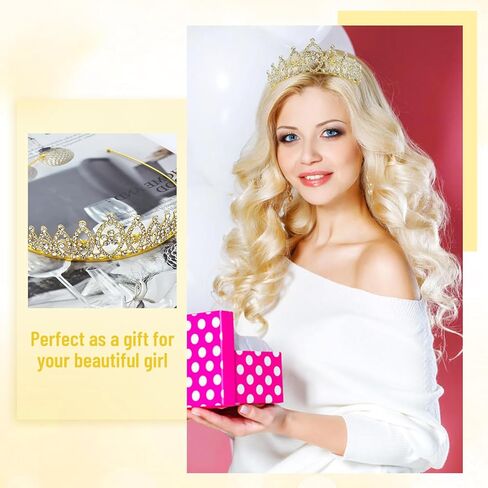 8 Pieces Gold Metal Sparkly Rhinestone Princess Tiara Crown Headbands Wedding Birthday Party Prom Headpieces for Women Brides in Saudi Arabia