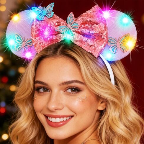BARTOSI Light Up Mouse Ears Headband LED Bow Headbands Glow Hairbands Hair Accessories for Women in Saudi Arabia