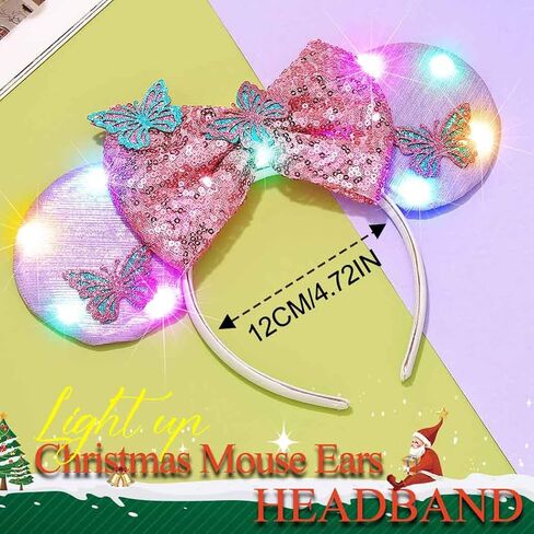 BARTOSI Light Up Mouse Ears Headband LED Bow Headbands Glow Hairbands Hair Accessories for Women in Saudi Arabia