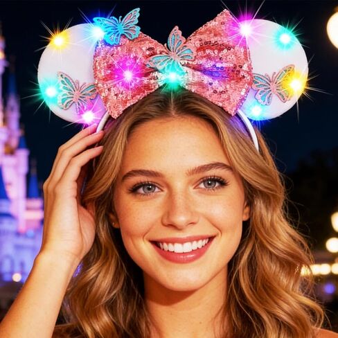 BARTOSI Light Up Mouse Ears Headband LED Bow Headbands Glow Hairbands Hair Accessories for Women in Saudi Arabia