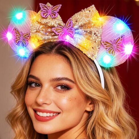 BARTOSI Light Up Mouse Ears Headband LED Bow Headbands Glow Hairbands Hair Accessories for Women in Saudi Arabia