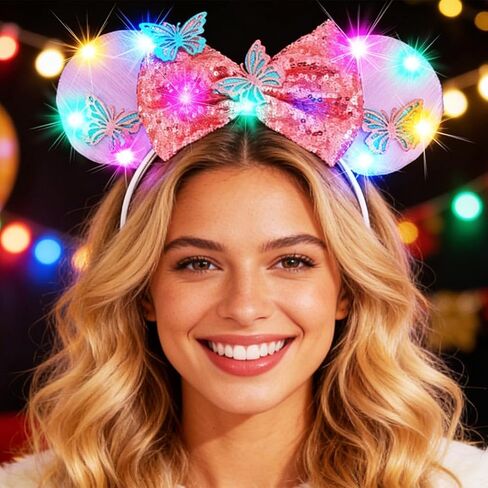 BARTOSI Light Up Mouse Ears Headband LED Bow Headbands Glow Hairbands Hair Accessories for Women in Saudi Arabia