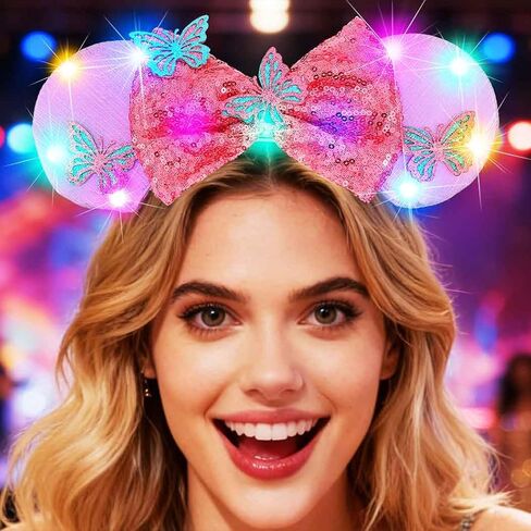 BARTOSI Light Up Mouse Ears Headband LED Bow Headbands Glow Hairbands Hair Accessories for Women in Saudi Arabia
