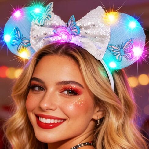 BARTOSI Light Up Mouse Ears Headband LED Bow Headbands Glow Hairbands Hair Accessories for Women in Saudi Arabia
