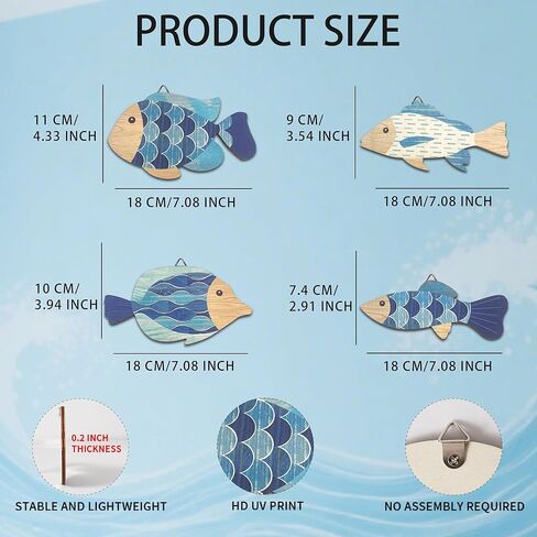 Vumyhuby Wooden Fish Wall Art​ with Coastal Ocean Theme Decor - Handcrafted Natural Wood Fishs Wall Sculpture Set of 4, Rustic Hanging for Linving Room, Beach, Nautical, or Coastal Home Decoration, Unique Gifts,C in Saudi Arabia