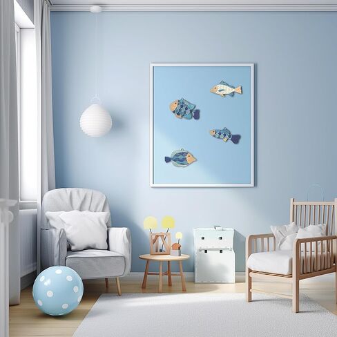 Vumyhuby Wooden Fish Wall Art​ with Coastal Ocean Theme Decor - Handcrafted Natural Wood Fishs Wall Sculpture Set of 4, Rustic Hanging for Linving Room, Beach, Nautical, or Coastal Home Decoration, Unique Gifts,C in Saudi Arabia