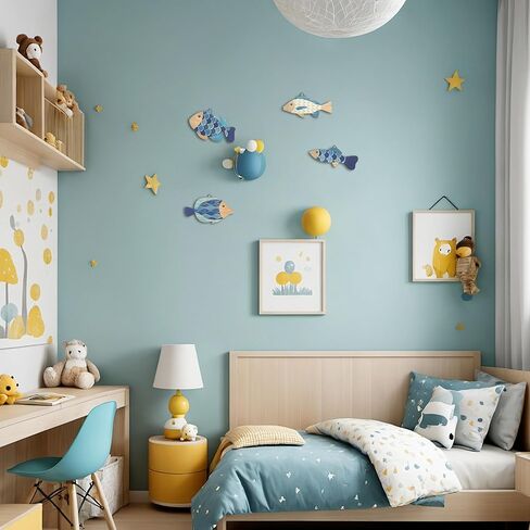 Vumyhuby Wooden Fish Wall Art​ with Coastal Ocean Theme Decor - Handcrafted Natural Wood Fishs Wall Sculpture Set of 4, Rustic Hanging for Linving Room, Beach, Nautical, or Coastal Home Decoration, Unique Gifts,C in Saudi Arabia
