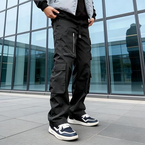 Men's Casual Cargo Pants Workout Joggers Drawstring Tactical Hiking Pants with Multi Pockets in Saudi Arabia