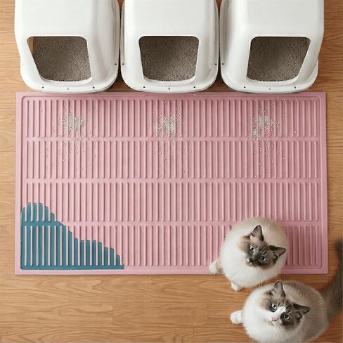 Extra Large Litter Mat: XL 40"x30" Silicone Waterproof Groove Design Litter Trapping Mat Easy to Clean for Multiple-Cats - Jumbo Non-Slip Cat Box Rug for Floor (Grey) in Kuwait