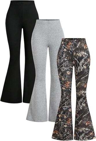 SOLY HUX Women's Flare Leggings 3 Packs Casual Bell Bottom Skinny Pants Going Out Outfit Fall Clothes in Saudi Arabia