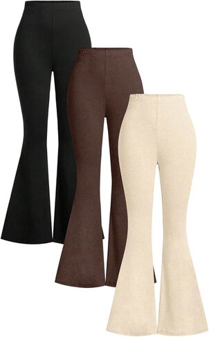 سراويل ضيقة نسائية مضيئة من SOLY HUX مكونة من 3 عبوات من السراويل الضيقة غير الرسمية ذات الجرس السفلي ملابس الخروج للخريف in Kuwait