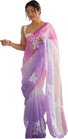 Saree for Women's Fancy 2 Tone Embroidery Siquince Bollywood Party wear Saree Indian Saree in Saudi Arabia