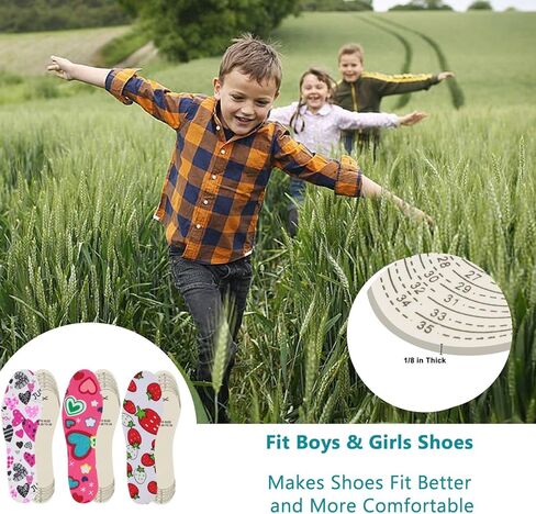 Shoe Insoles for Kids 3 Pairs, Kids Insoles, Toddler Shoe Inserts, Memory Sponge Insole Breathable Latex Shoe Inserts, Cutting Size Soft Washable Replacement Insole (Multicolor) in Saudi Arabia