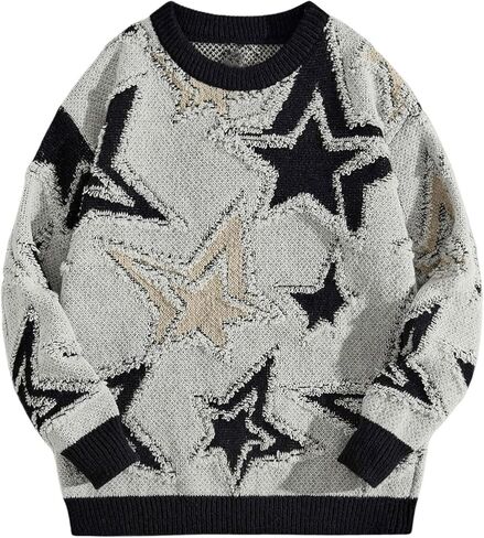 Men's Star Graphic Sweaters Y2K Vintage Crewneck Oversized Sweaters Baggy Long Sleeve Knit Unisex Pullover Jumper Top in Saudi Arabia