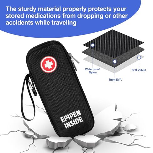 EpiPen Medical Hard Carrying Case with Reusable Ice Pack for 2 EpiPens, Hard Shell EVA Shock Absorption Travel Medication Organizer Bag (black) in Saudi Arabia