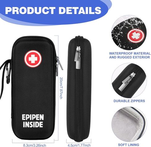 EpiPen Medical Hard Carrying Case with Reusable Ice Pack for 2 EpiPens, Hard Shell EVA Shock Absorption Travel Medication Organizer Bag (black) in Saudi Arabia