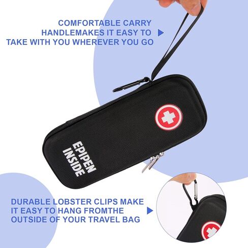 EpiPen Medical Hard Carrying Case with Reusable Ice Pack for 2 EpiPens, Hard Shell EVA Shock Absorption Travel Medication Organizer Bag (black) in Saudi Arabia