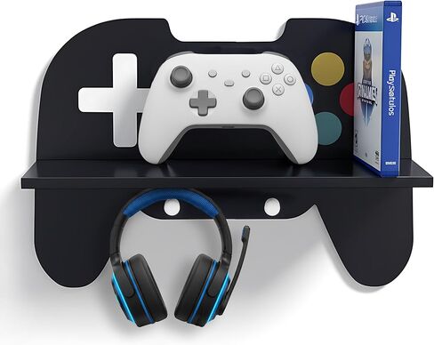 Gaming Floating Shelf for Wall – Retro Controller Shaped Wooden Gamepad Display Rack, Gaming Room Decor, Controller & Headphone Holder, for Boys and Teens in Saudi Arabia