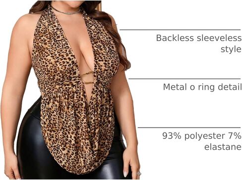 SHENHE Women's Plus Size Leopard Print Halter Top Sexy Draped Front Backless Going Out Tops in Saudi Arabia
