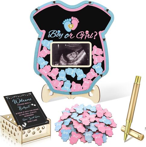 Wenqik 63 PCS Baby Shower Book بدائل ضيوف قم بتعيين زينة استحمام الطفل مع إطار صورة Sonogram إطار التذكارات 60 شريحة خشبية دفتر لعيد الميلاد (الديناصورات) in Kuwait