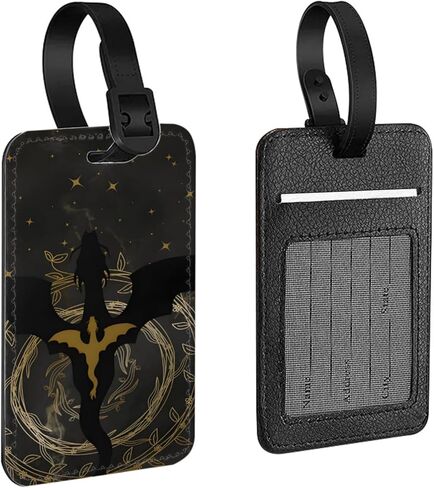 2 Pcs Aesthetic Black Dragon Luggage Tags - PU Leather Vintage Bookish Art Bag Identifier, Reading Book Lovers Gifts Suitcases Travel Card for Travelers Backpacker Men and Women (Dragon) in Saudi Arabia