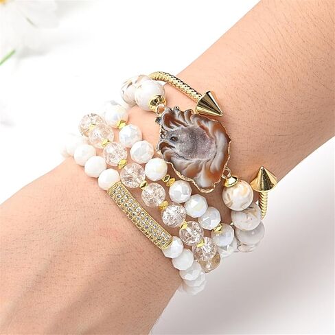 5PCS Beaded Bracelets/Bangle for Women, Multilayered Stackable Elastic Natural Turquoise Jasper Agate Crystal Stones Bracelets Set Handmade Boho Jewelry Gift for Women in Saudi Arabia