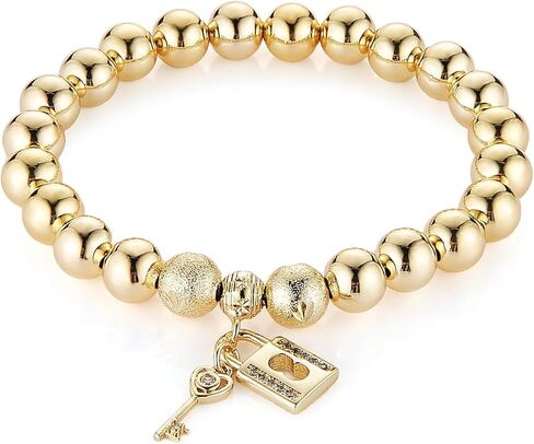 HZMAN Gold Plate Bead Bracelet for Women Heart Key Lock Stretch Bracelet Trendy Gift in Saudi Arabia