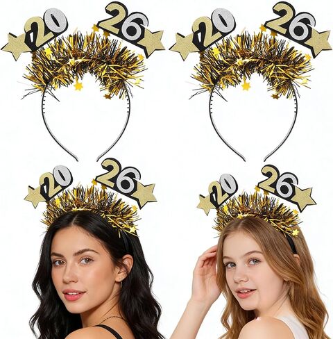 Cabilock 2026 Happy New Years Headband Tiara, 4PCS Glitter Headband New Years Eve Party Supplies for Party Favors Decorations in Saudi Arabia