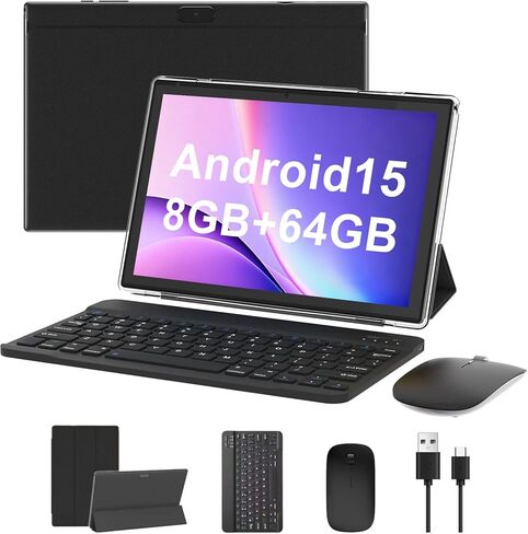 تابلت Android 14، 10 بوصة 8 جيجابايت رام + 64 جيجابايت روم + 1 تيرابايت توسيع، معالج رباعي النواة 1.8 جيجا هرتز، 2 في 1 أجهزة لوحية مع لوحة مفاتيح/ماوس/حافظة/قلم، كاميرا 8 ميجابكسل، بطارية 6000 مللي أمبير، شاشة عالية الدقة 1280 * 800، 5G WiFi 6 قرص in Kuwait