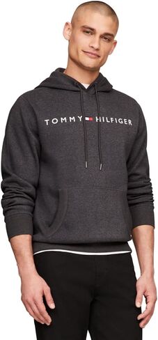 سويت شيرت بغطاء للرأس يحمل شعار Tommy Hilfiger للرجال، رمادي منقط، مقاس كبير in Saudi Arabia
