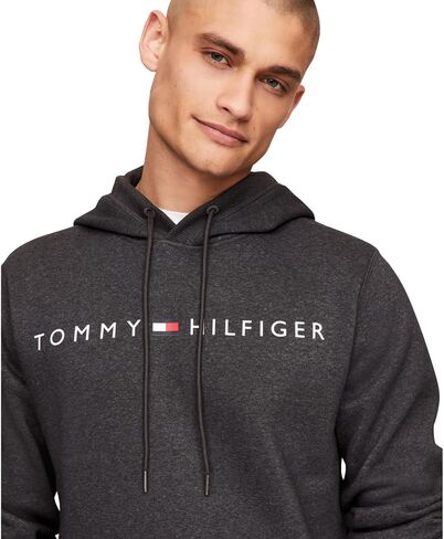 سويت شيرت بغطاء للرأس يحمل شعار Tommy Hilfiger للرجال، رمادي منقط، مقاس كبير in Saudi Arabia