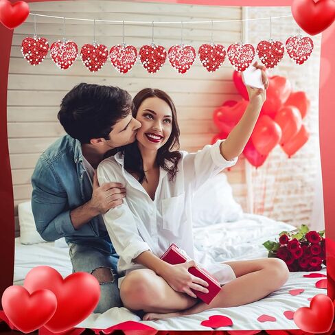 12 Pcs Valentine‘s Day Heart Ornaments Glitter Sequin Heart Shaped Baubles Decoration Valentines Pearl Foam Hanging Decor for Valentine‘s Day Tree Crafts Decor(Red) in Saudi Arabia