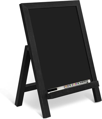 4 THOUGHT Small Tabletop Chalkboard Signs 9.5" x 14" Magnetic Mini Chalk Board with Stand Wooden Frame Easel Countertop Menu Board for Kitchen Cafe Home School, Brown in Kuwait