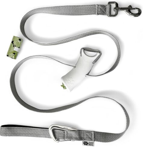 Quick-Control Dog Leash - Adjustable T-Grip Traffic Leash with Reflective Design, 6-in-1 Hands-Free, Poop Bag Dispenser, Heavy-Duty Nylon & Aluminum Carabiner (Haybale Gold) in Saudi Arabia
