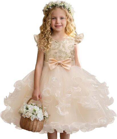 AK Fashion Flower Girl Dress - Little Girls Special Occasion Dresses with Embroidered Tulle for Wedding Christmas 3-10Y in Saudi Arabia