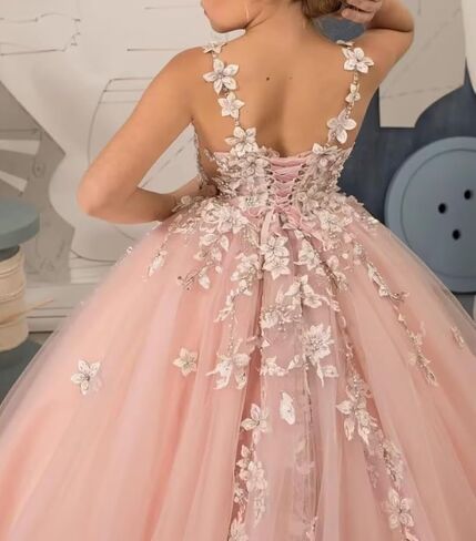 Tulle Flower Girl Dress for Wedding Laces Applique Pageant Party Dress Princess Puffy Communion Gown TZ10 in Saudi Arabia