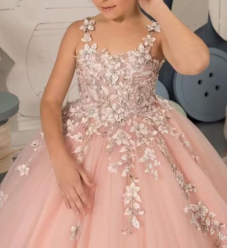 Tulle Flower Girl Dress for Wedding Laces Applique Pageant Party Dress Princess Puffy Communion Gown TZ10 in Saudi Arabia