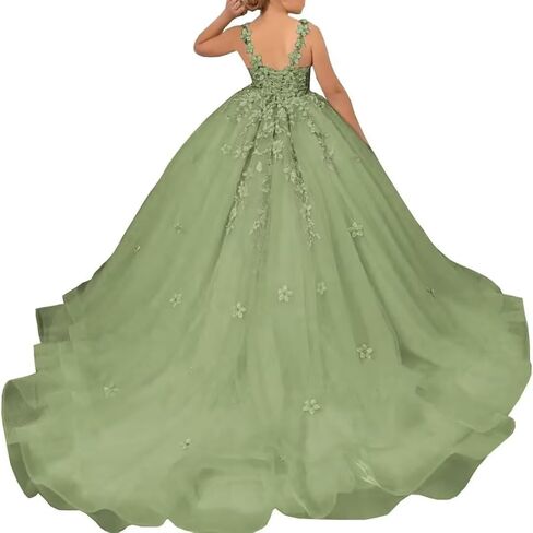 Tulle Flower Girl Dress for Wedding Laces Applique Pageant Party Dress Princess Puffy Communion Gown TZ10 in Saudi Arabia